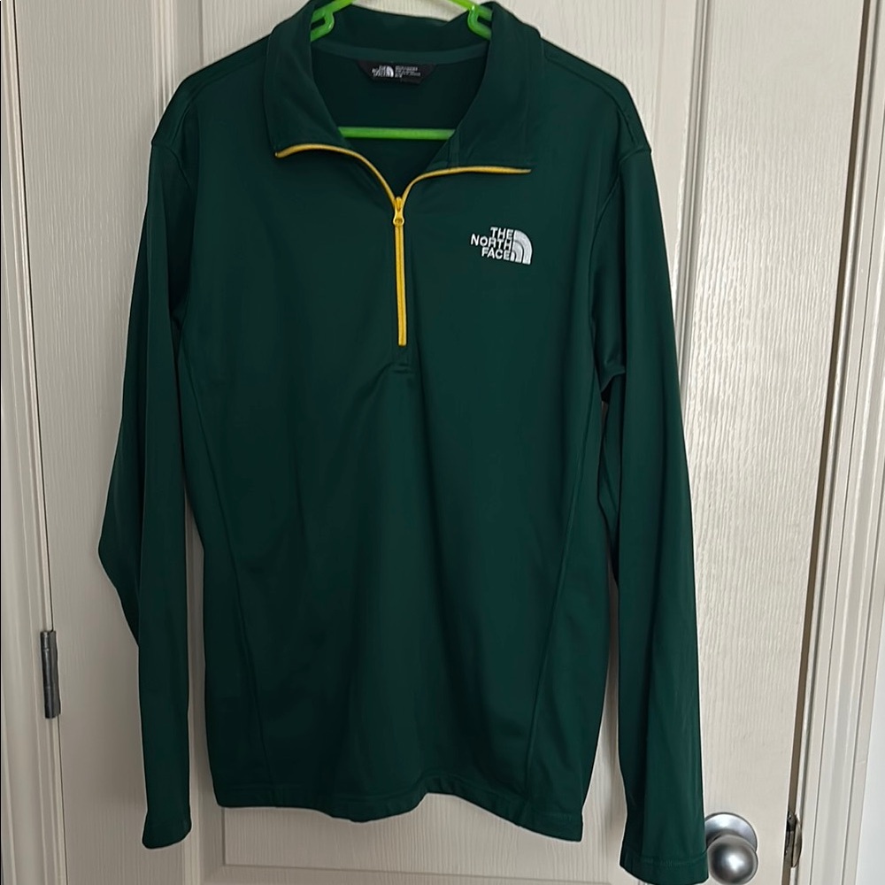 The North Face Green Pullover with Yellow Zipper